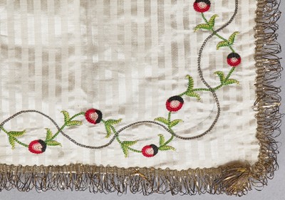 Lot 45 - An embroidered satin work bag, 1790-1810
