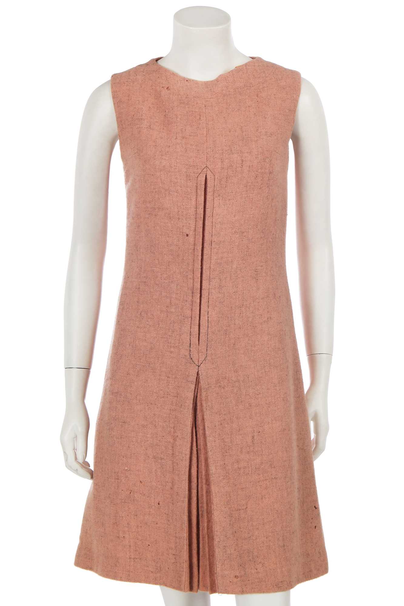Lot 567 - Mary Quant's own Mary Quant salmon pink wool tweed 'Peachy' pinafore dress, 1962