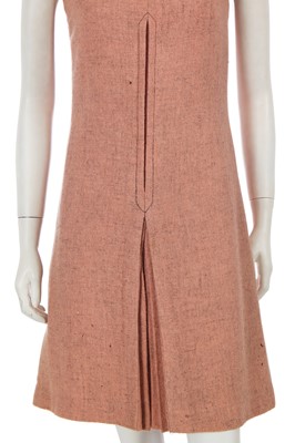 Lot 567 - Mary Quant's own Mary Quant salmon pink wool tweed 'Peachy' pinafore dress, 1962