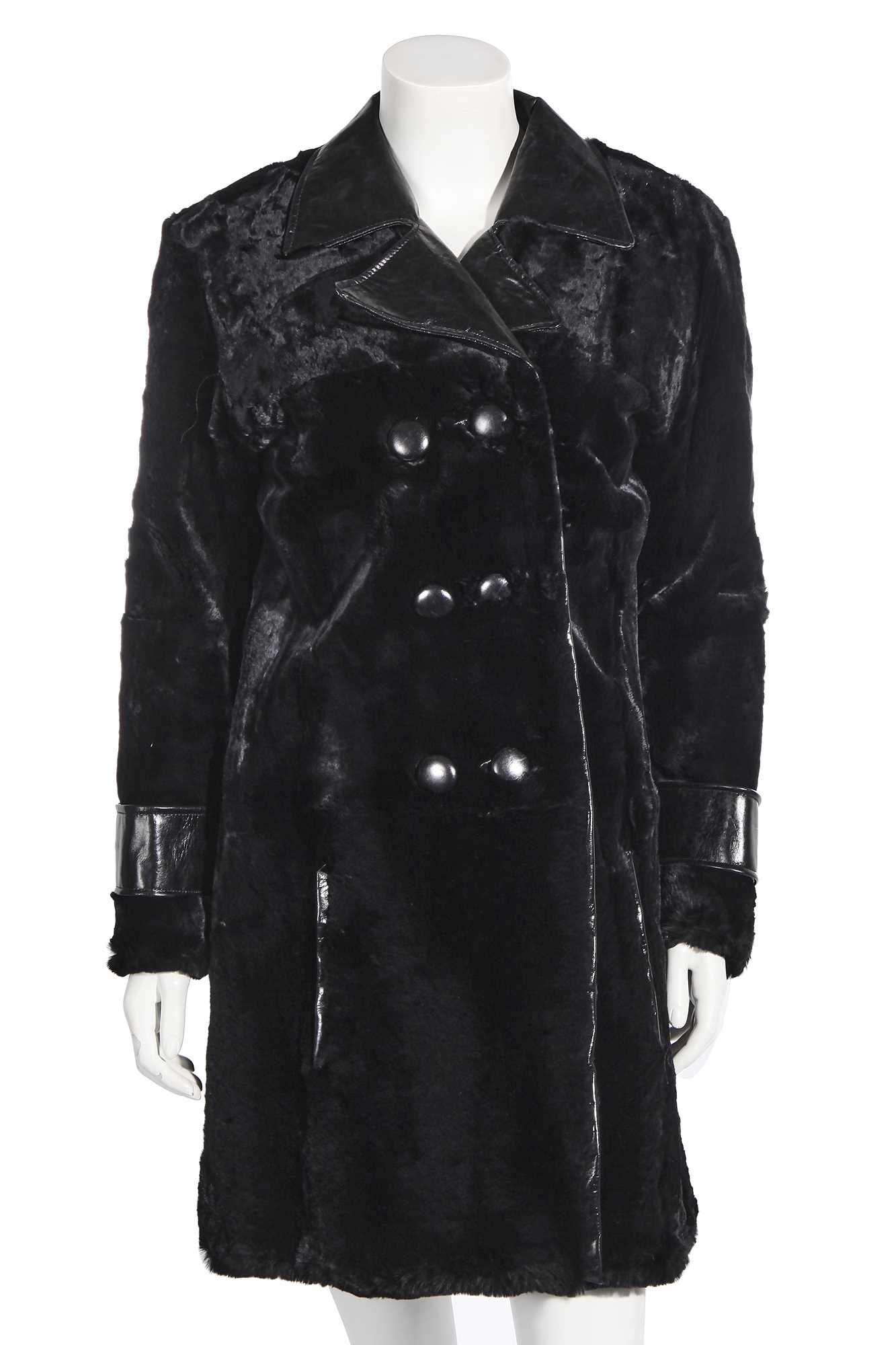 Lot 566 - Mary Quant's own Mary Quant black fur and leather coat, 1962-64