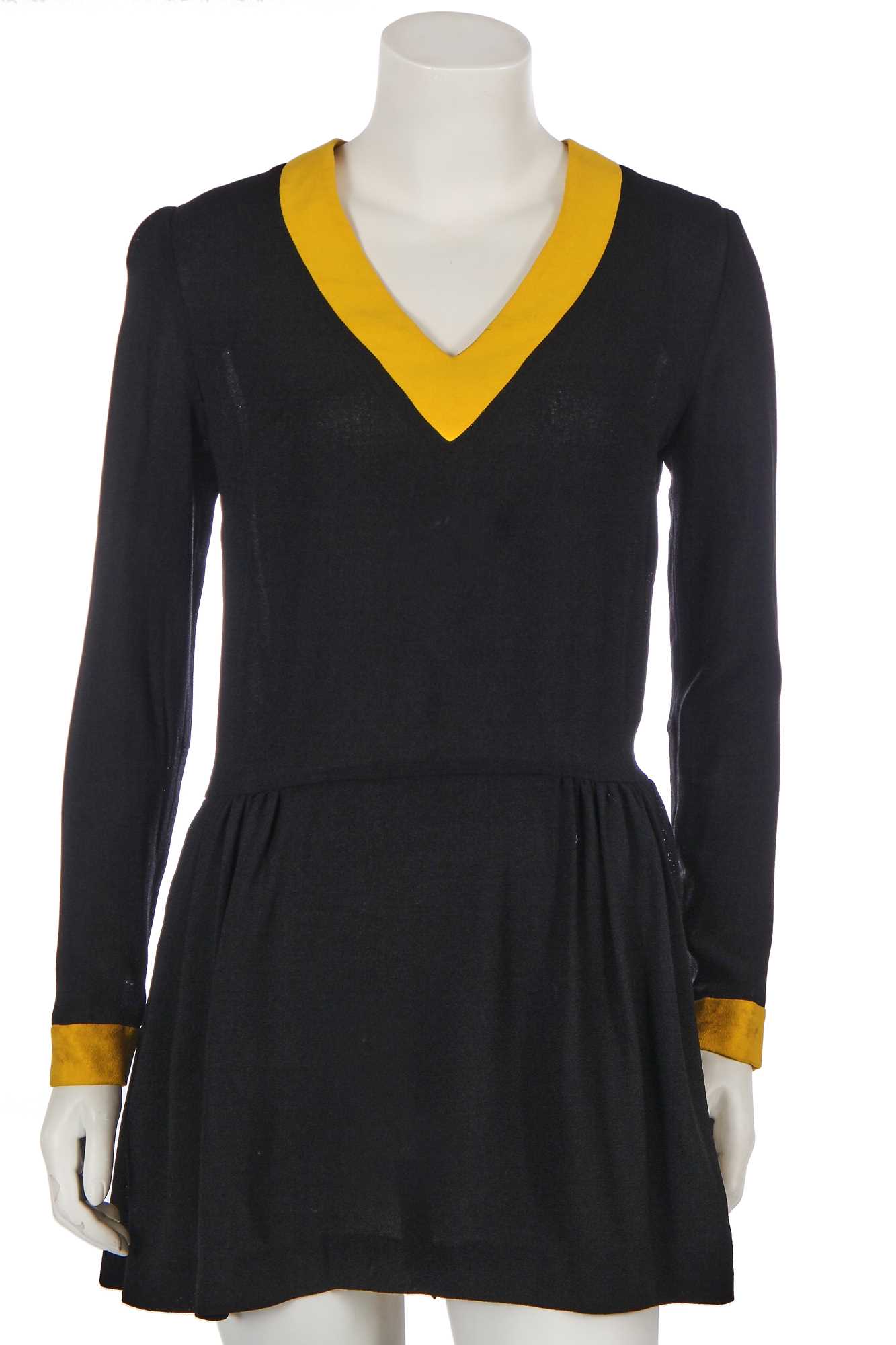 Lot 558 - Mary Quant's own Mary Quant black and yellow crêpe mini dress, 1966-67