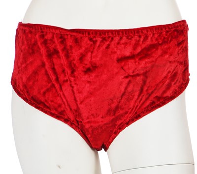 Lot 553 - Mary Quant's own Mary Quant orange, red and blue velour mini 'skater' dress ensemble, circa 1970