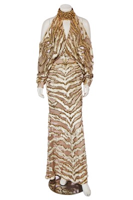 Lot 185 - A Halpern chenille and chiffon off-the-shoulder dress, Autumn-Winter 2022-23