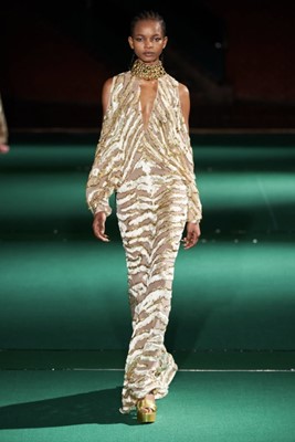 Lot 185 - A Halpern chenille and chiffon off-the-shoulder dress, Autumn-Winter 2022-23