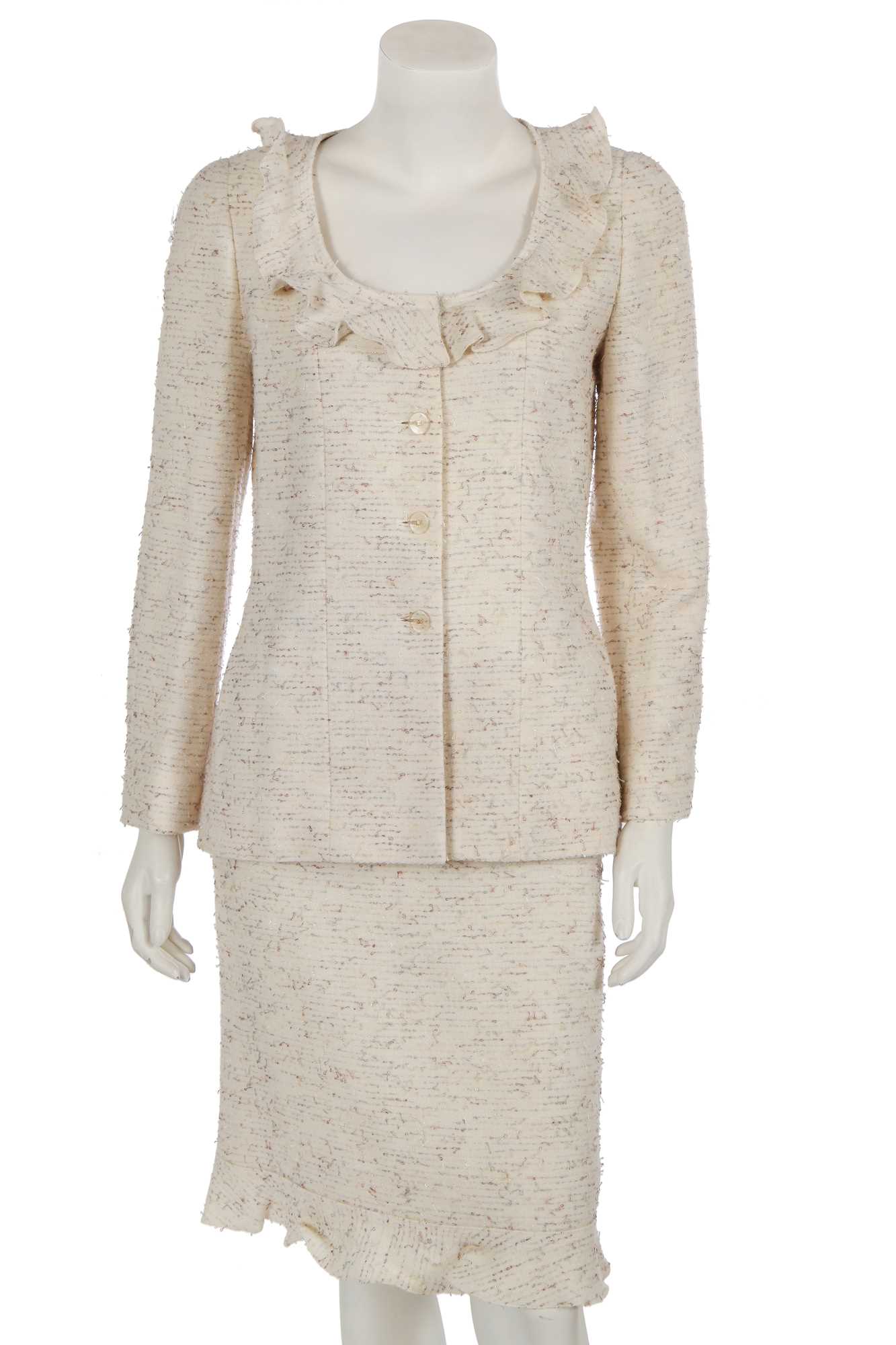 Lot 571 - Mary Quant's Chanel by Karl Lagerfeld ivory tweed suit, Autumn-Winter 1999-2000