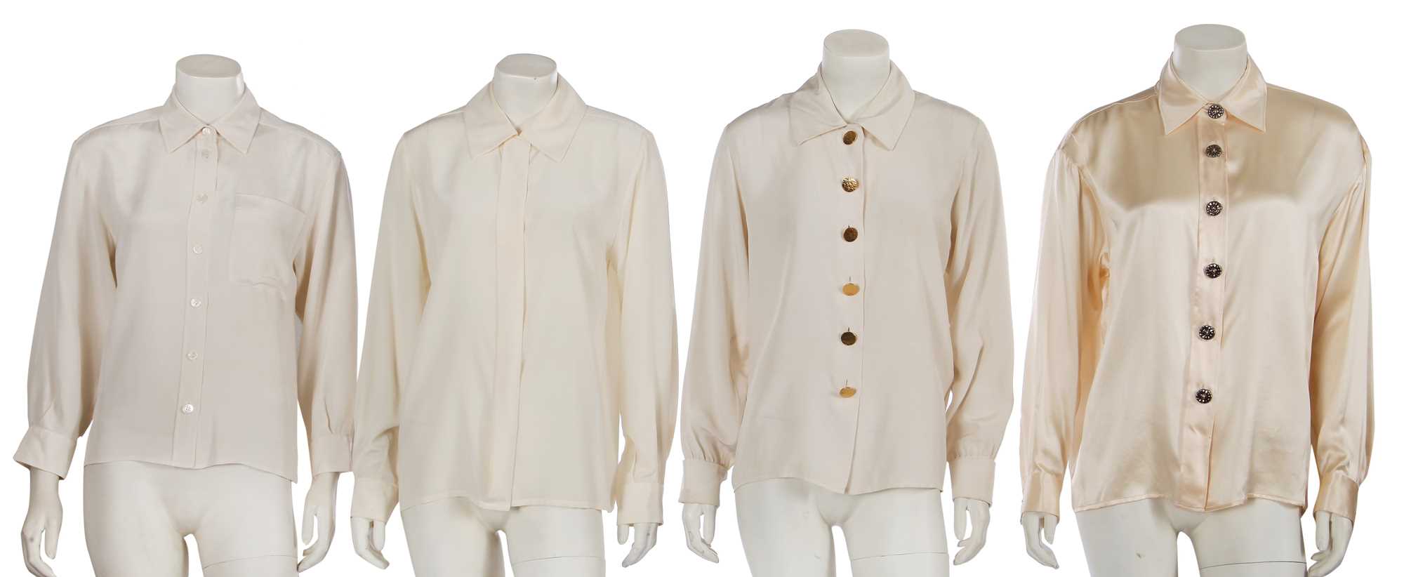 Lot 576 - Mary Quant's Yves Saint Laurent ivory blouses, mainly 1980s