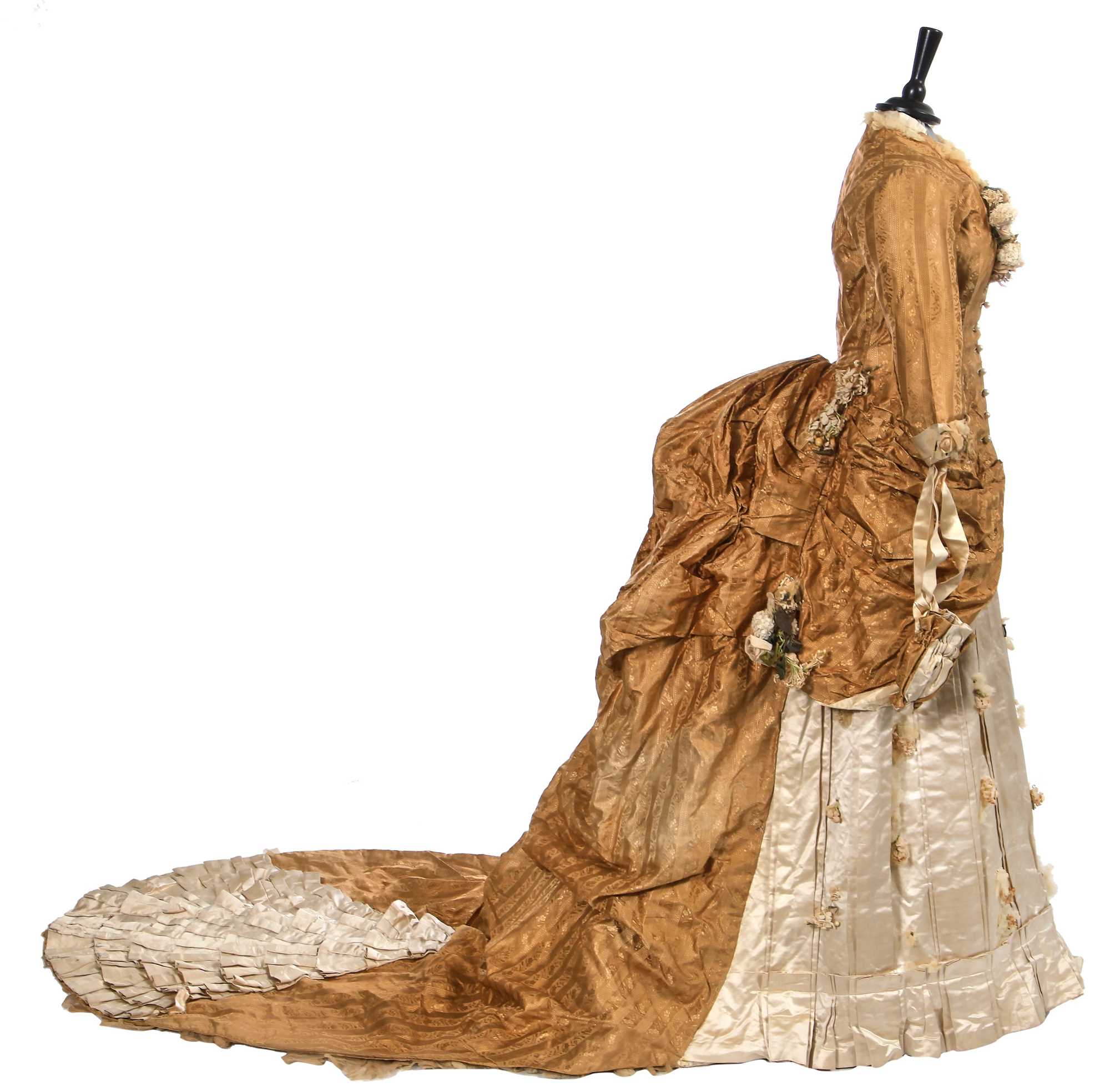 Lot 488 - An ecru silk bridal gown, American, circa 1885