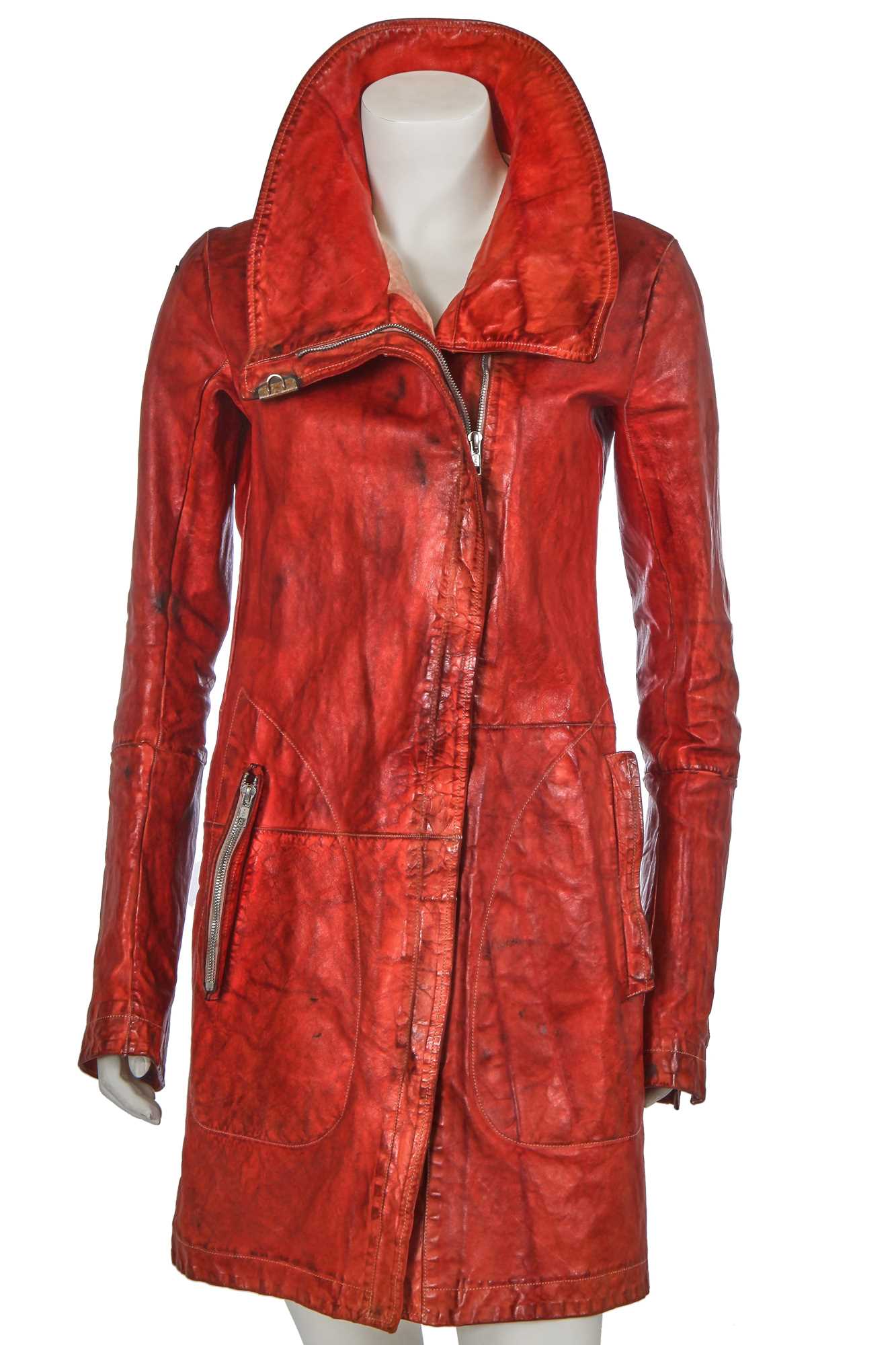 Click for high resolution Lot 214 - A Carol Christian Poell garment-dyed red kangaroo leather coat, 'Self-Same' collection 2009