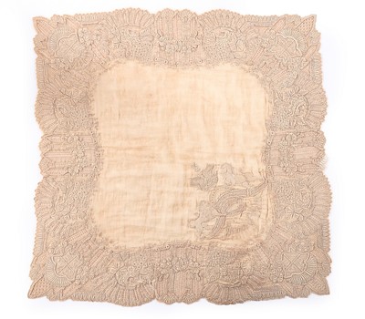 Lot 503 - A fine whitework embroidered handkerchief...