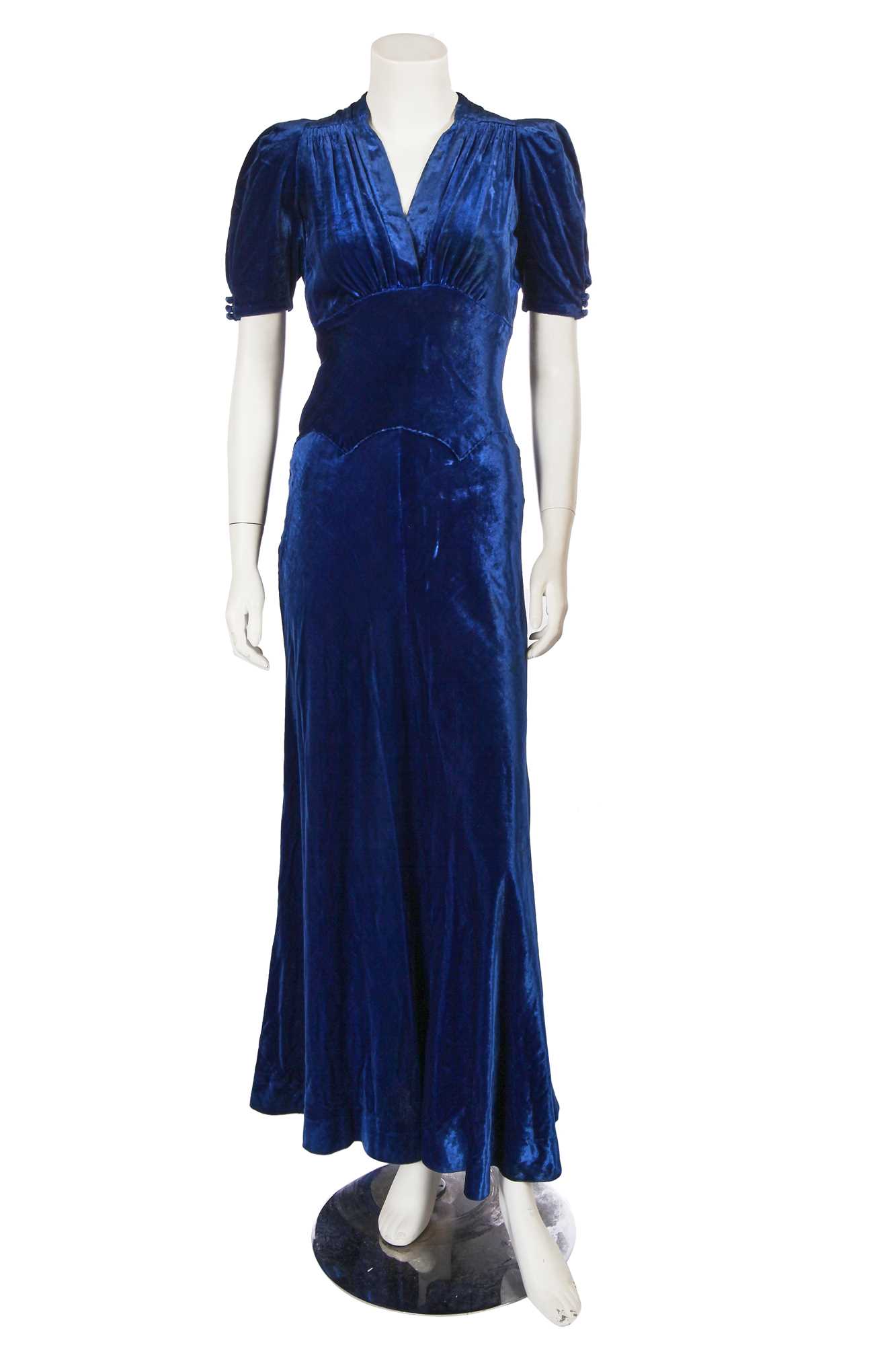 Lot 618 - A Liberty & Co. blue silk velvet dress, 1930s