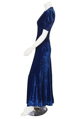 Lot 618 - A Liberty & Co. blue silk velvet dress, 1930s