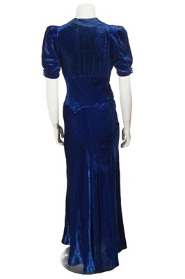 Lot 618 - A Liberty & Co. blue silk velvet dress, 1930s