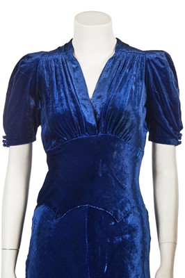 Lot 618 - A Liberty & Co. blue silk velvet dress, 1930s