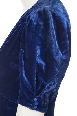 Lot 618 - A Liberty & Co. blue silk velvet dress, 1930s