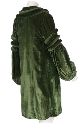 Lot 30 - A green velvet evening coat, early 1930s, with...