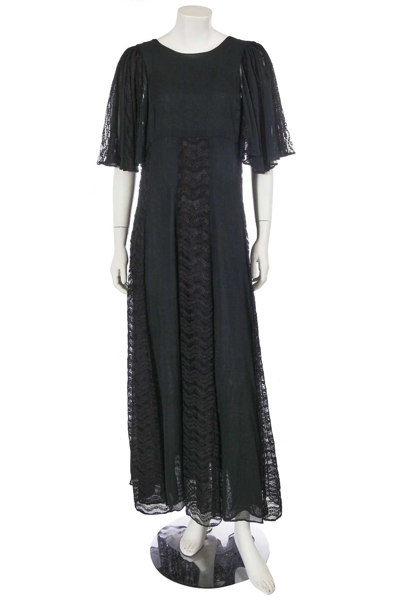 Lot 583 - A Thea Porter black crêpe and lace dress, late 1960s