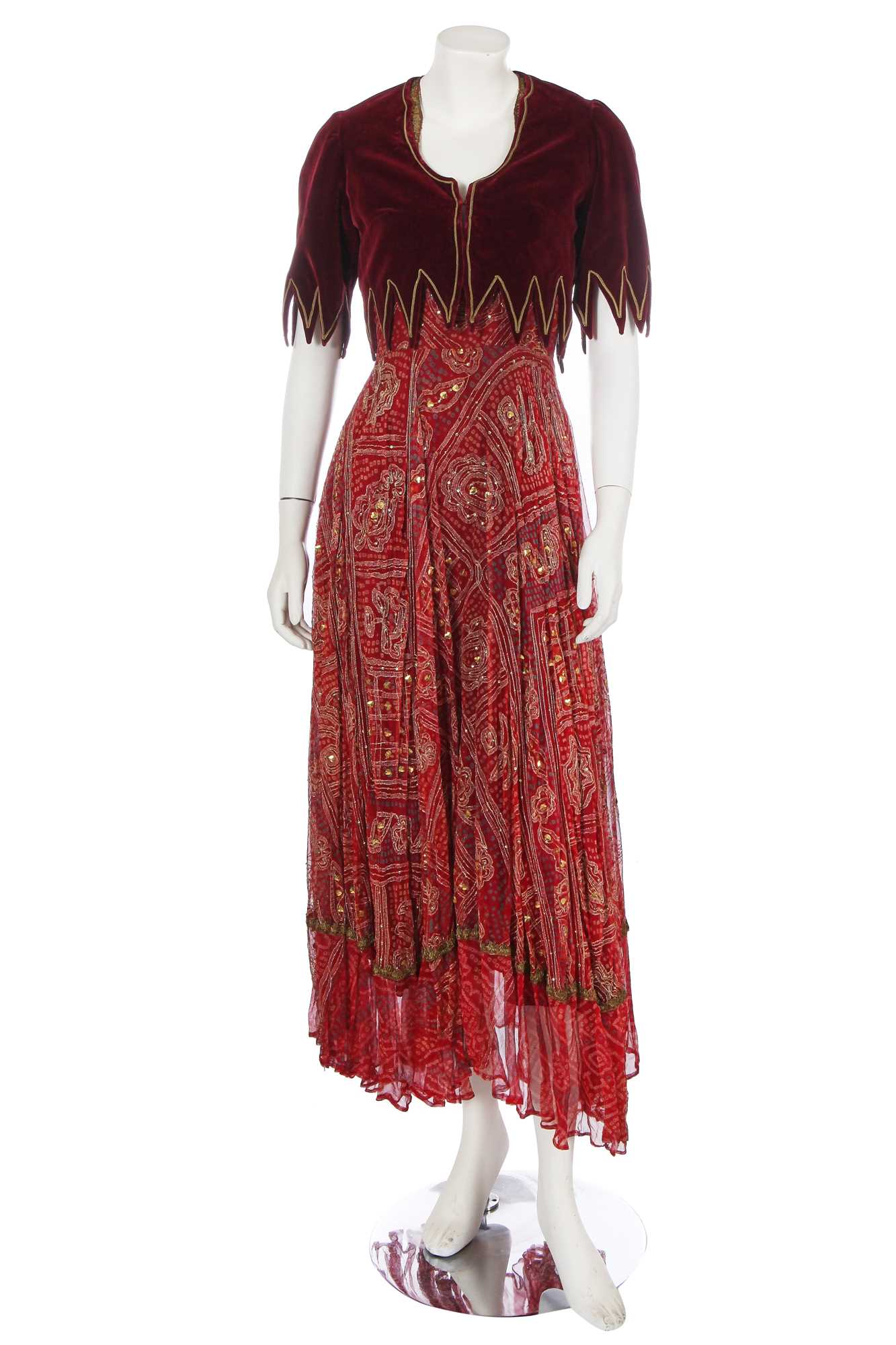 Lot 512 - A Thea Porter embroidered dress and velvet bolero, circa 1972