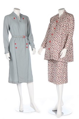 Lot 12 - Eleven day dresses, 1940s, including a blue...