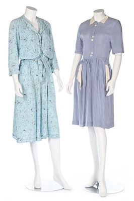 Lot 12 - Eleven day dresses, 1940s, including a blue...