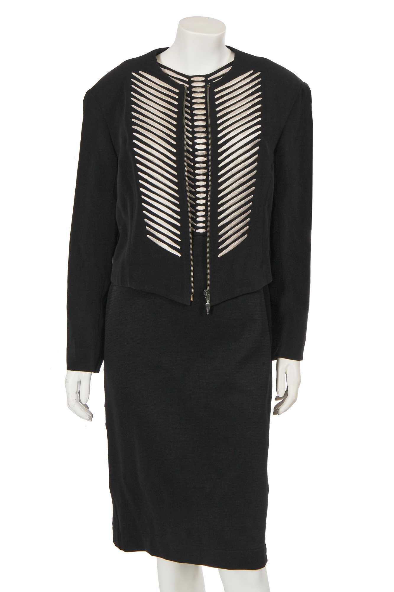 Lot 336 - A Rifat Ozbek embroidered 'quill' jacket and dress, Spring-Summer, 1992