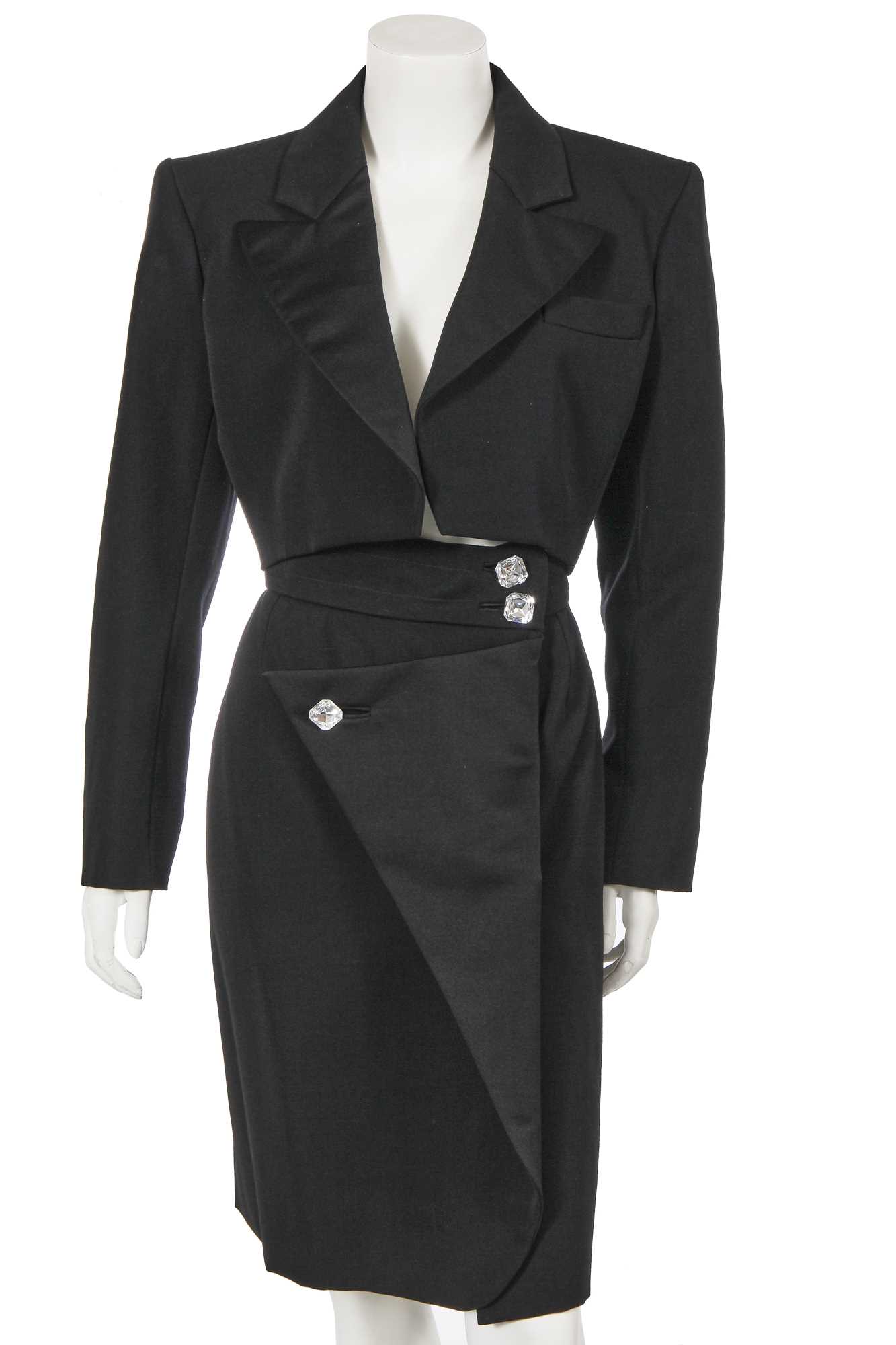 Lot 434 - An Yves Saint Laurent 'Le Smoking' black wool suit, Autumn-Winter 1988-89