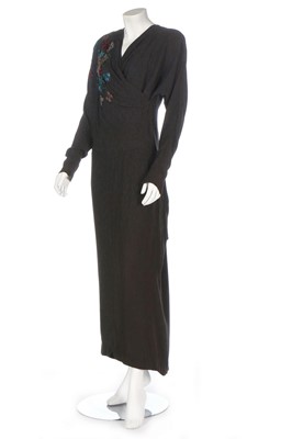 Lot 195 - A Howard Greer black crepe dinner dress, 1940s,...