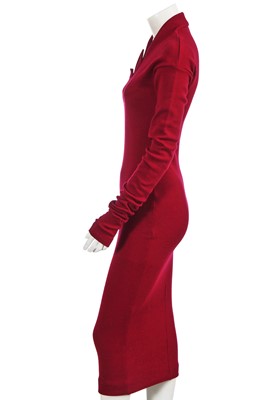 Lot 347 - A Romeo Gigli burgundy wool jersey 'flame' dress, Autumn-Winter 1990-91