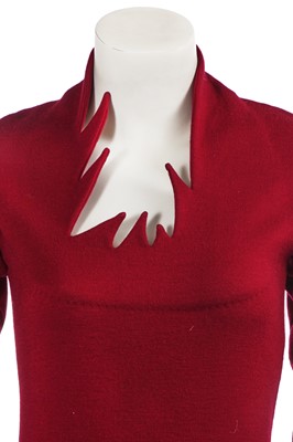 Lot 347 - A Romeo Gigli burgundy wool jersey 'flame' dress, Autumn-Winter 1990-91