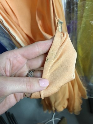 Lot 515 - A Loris Azzaro apricot jersey and chiffon ensemble, 1970s