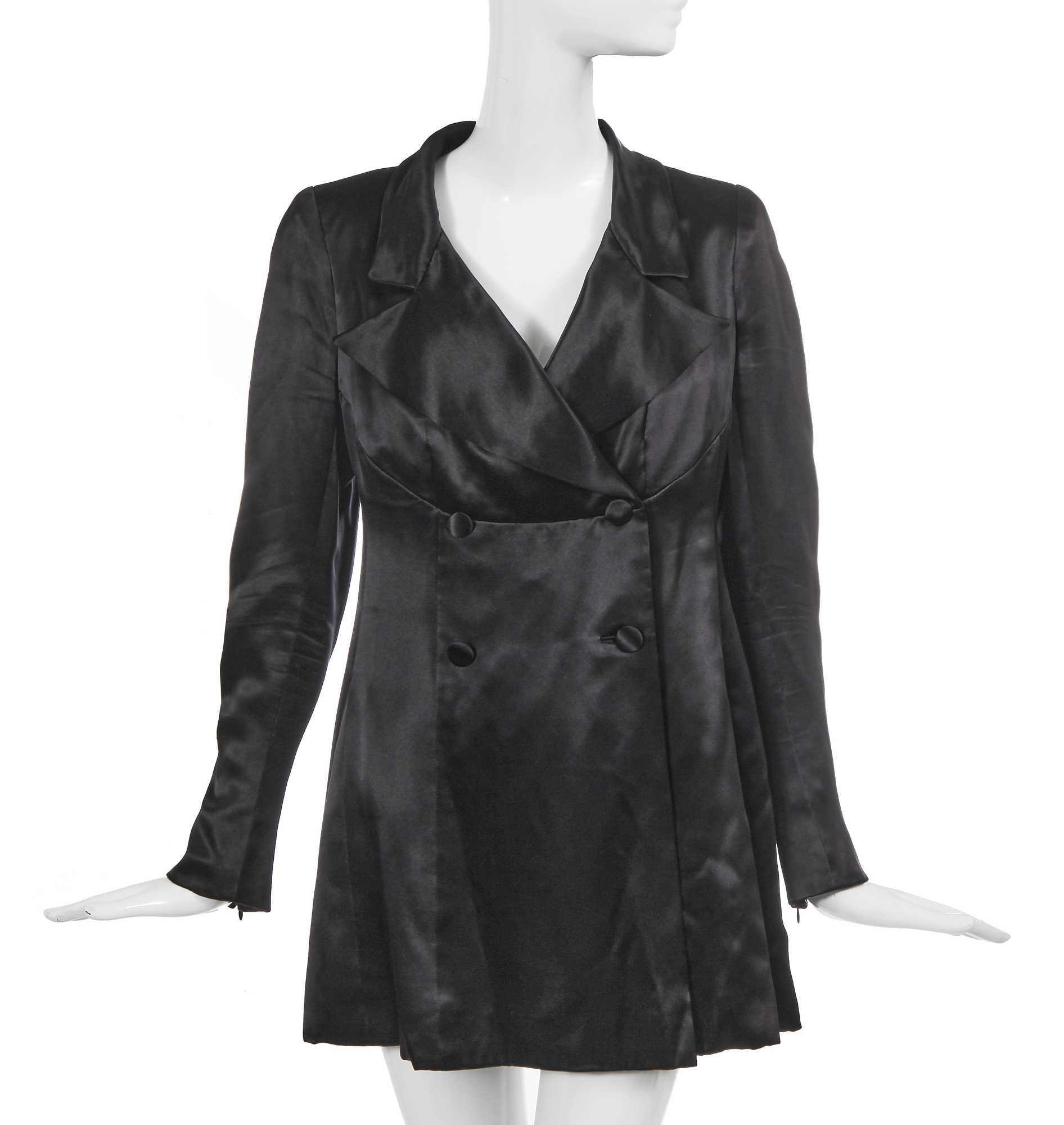 Lot 73 - Marianne Faithfull's Chanel haute couture by Karl Lagerfeld black satin double-breasted jacket, 1998