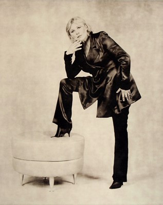 Lot 73 - Marianne Faithfull's Chanel haute couture by Karl Lagerfeld black satin double-breasted jacket, 1998