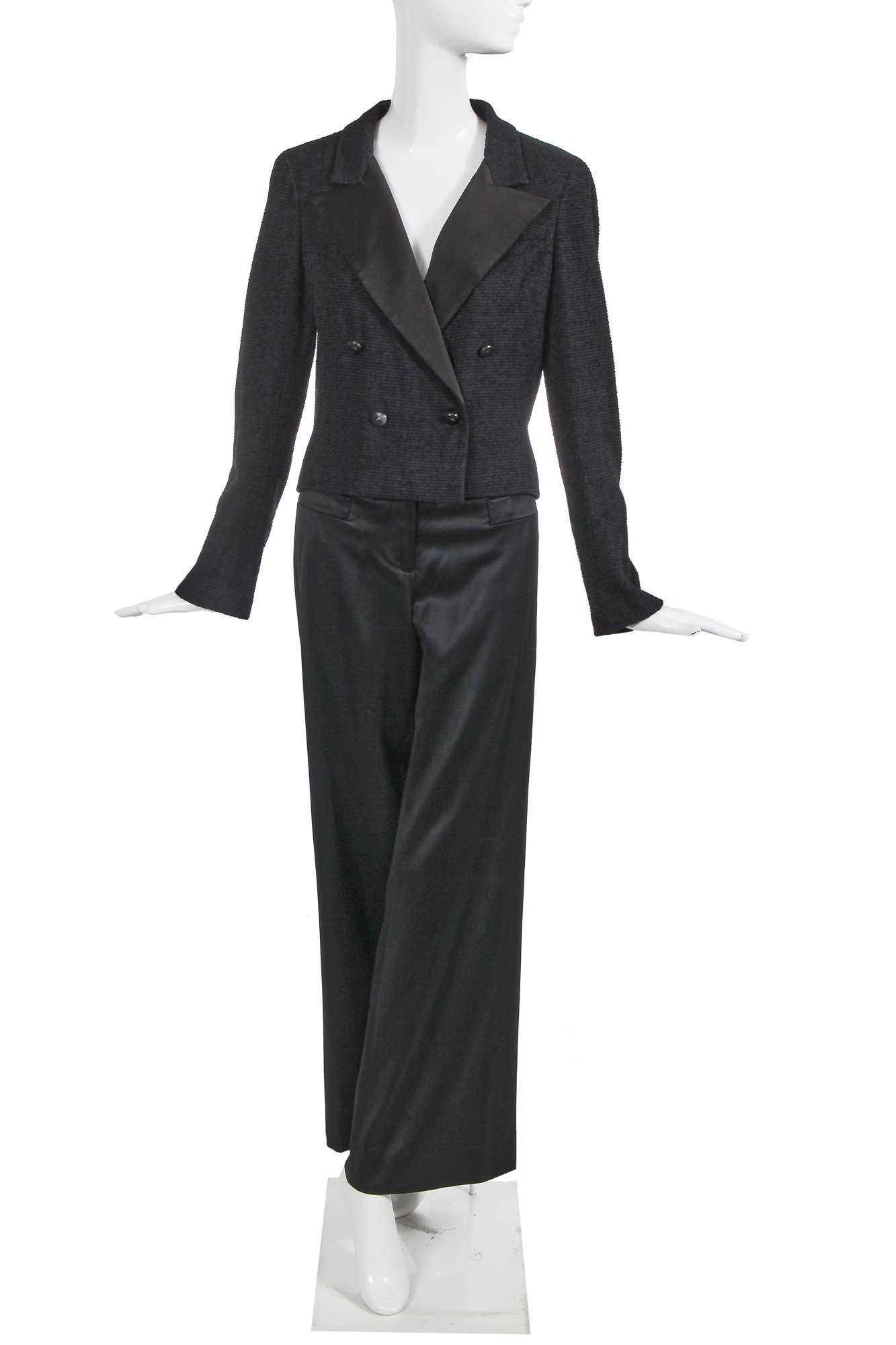 Lot 67 - Marianne Faithfull's Chanel by Karl Lagerfeld black tweed tuxedo jacket, Spring-Summer 2005
