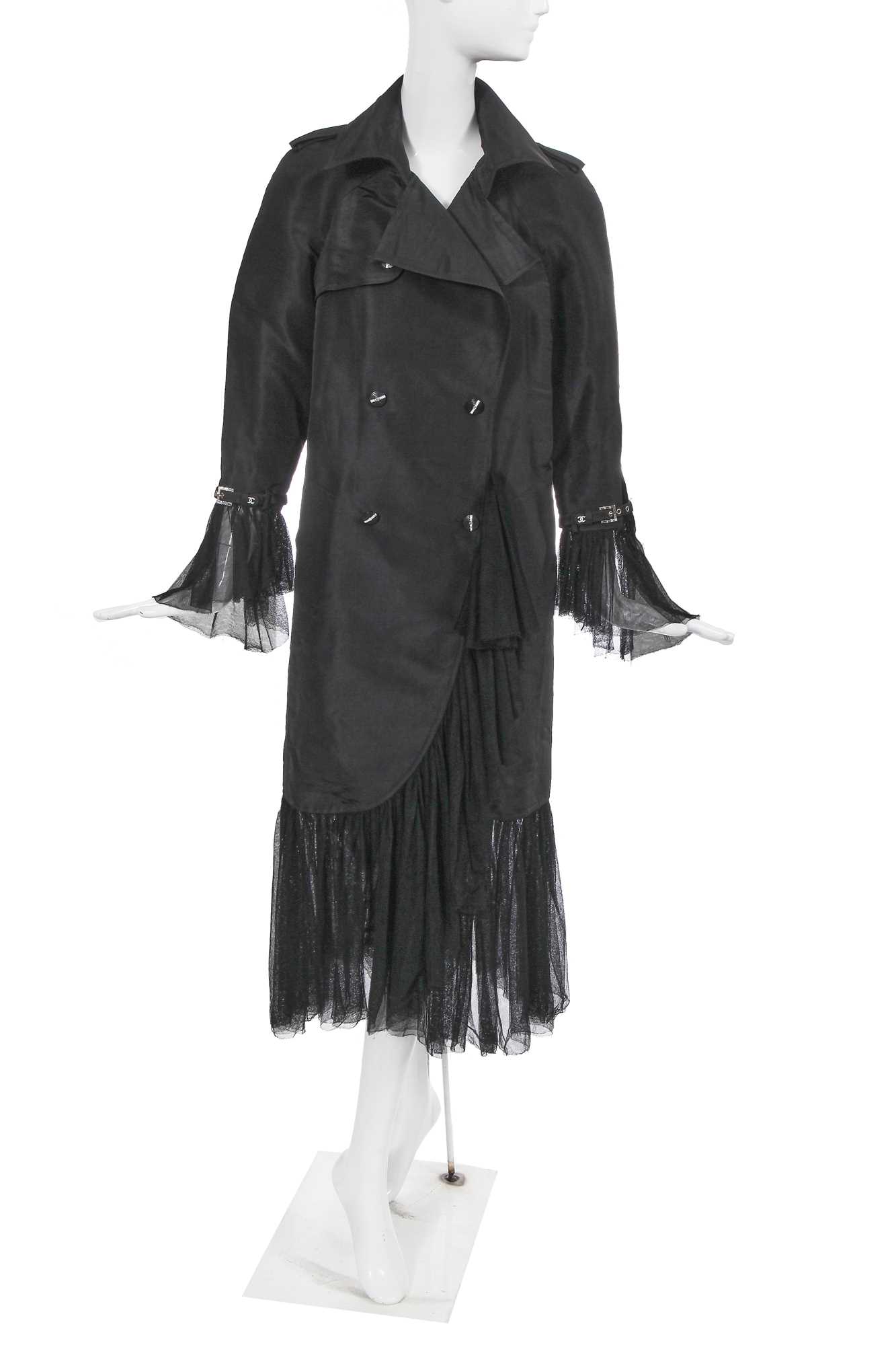 Lot 65 - Marianne Faithfull's Chanel by Karl Lagerfeld black silk faille coat, Autumn-Winter 2006-07