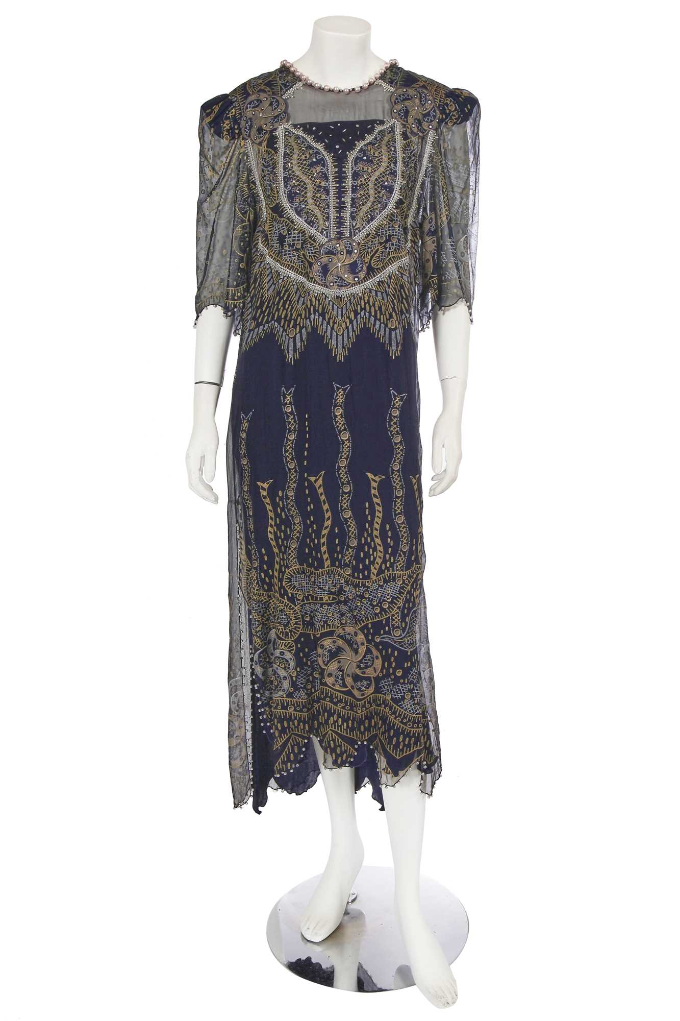 Lot 465 - A Zandra Rhodes printed chiffon tunic dress, 1980s