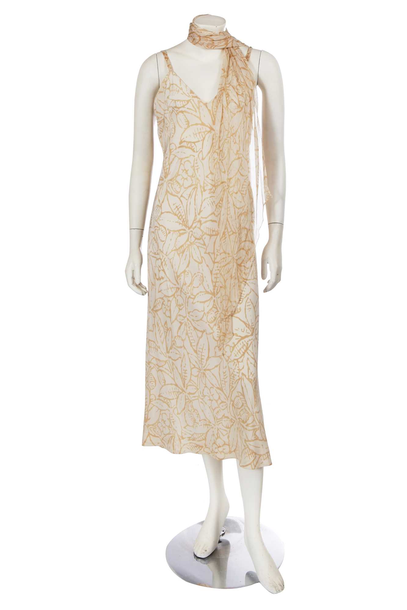 Lot 486 - A Halston printed beige crêpe de chine dress, circa 1978