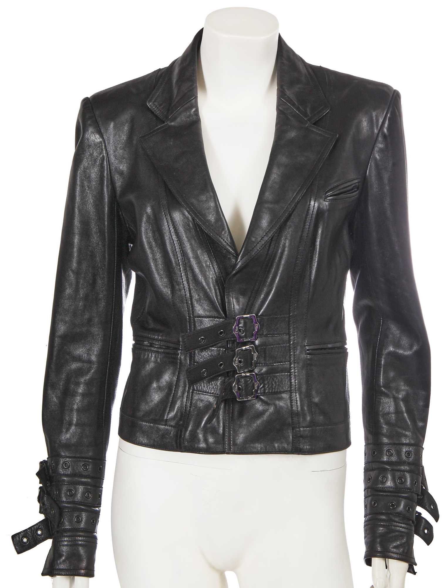 Lot 252 - A Christian Dior by John Galliano black lambskin bondage jacket, commercial collection 2003
