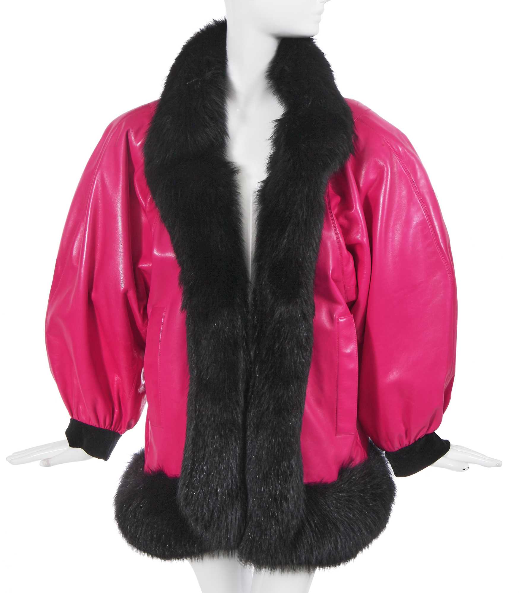 Lot 269 - An Yves Saint Laurent haute couture pink leather and black fox fur coat, Autumn-Winter 1987-88