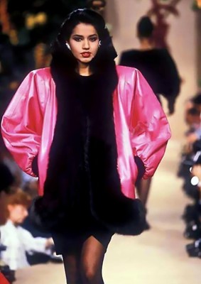 Lot 269 - An Yves Saint Laurent haute couture pink leather and black fox fur coat, Autumn-Winter 1987-88