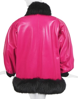 Lot 269 - An Yves Saint Laurent haute couture pink leather and black fox fur coat, Autumn-Winter 1987-88