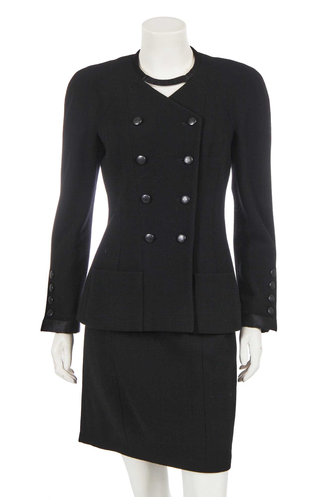 Click for high resolution Lot 164 - A Chanel by Karl Lagerfeld black wool crêpe suit, Cruise collection 1996