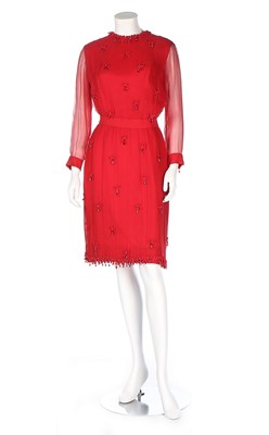 Lot 183 - A Rahvis couture red chiffon cocktail dress,...