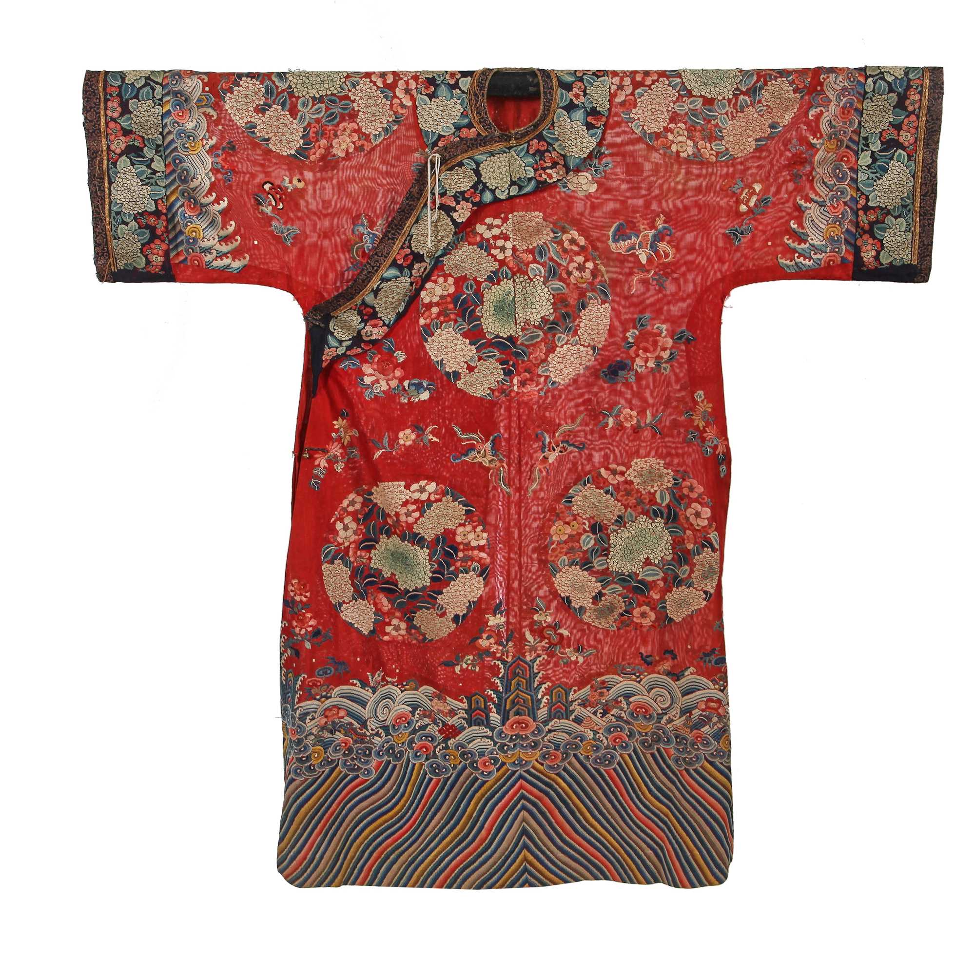 Lot 684 - A woman's red ground silk gauze summer robe, chang fu, Chinese, circa 1900