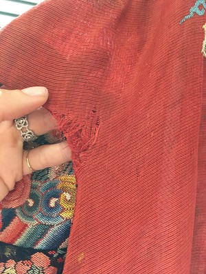 Lot 684 - A woman's red ground silk gauze summer robe, chang fu, Chinese, circa 1900