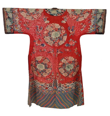 Lot 684 - A woman's red ground silk gauze summer robe, chang fu, Chinese, circa 1900