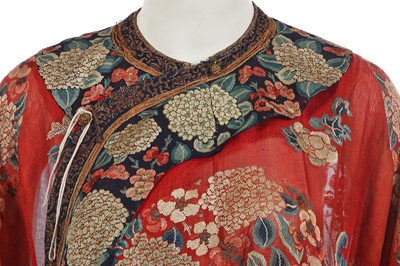 Lot 684 - A woman's red ground silk gauze summer robe, chang fu, Chinese, circa 1900