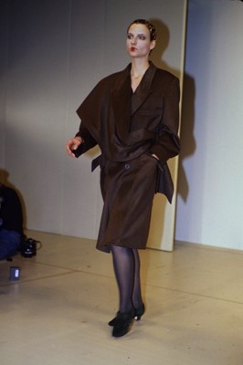 Lot 228 - A John Galliano brown brushed angora-blend wool coat, 'Hairclips' collection, Autumn-Winter 1988-89