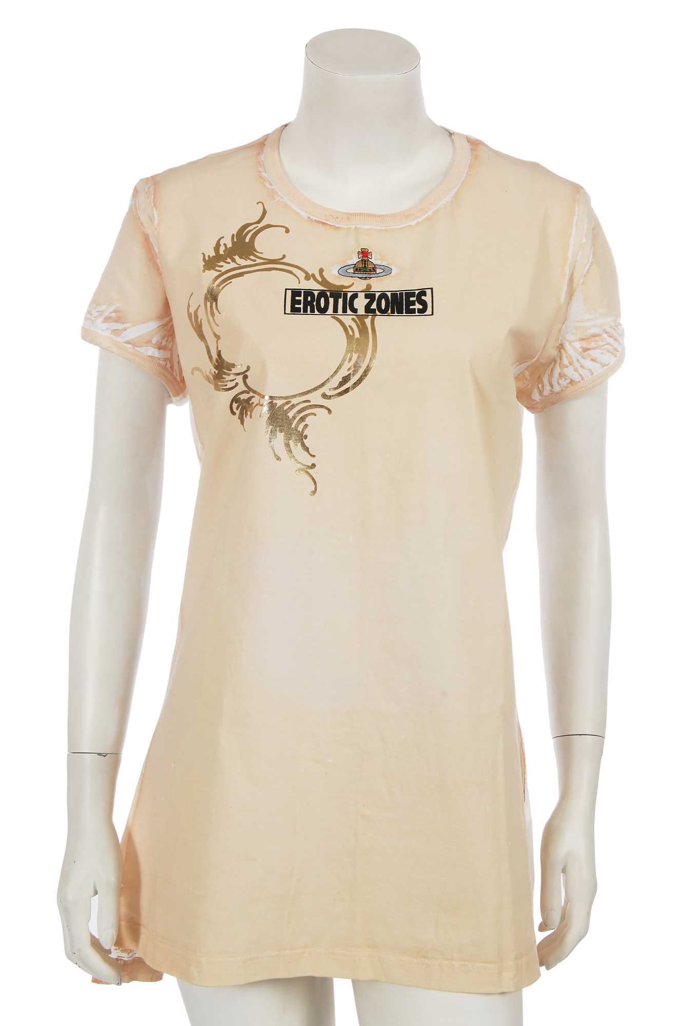 Lot 319 - A Vivienne Westwood hand-painted staff t-shirt and show invitation, 'Erotic Zones' collection, Spring-Summer 1995