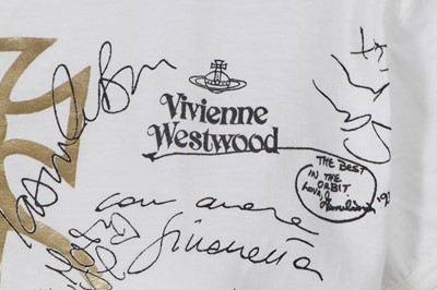 Lot 210 - A group of models' signatures and corresponding Vivienne Westwood t-shirt, 'Anglomania/Grand Hotel collection' collection, 1993