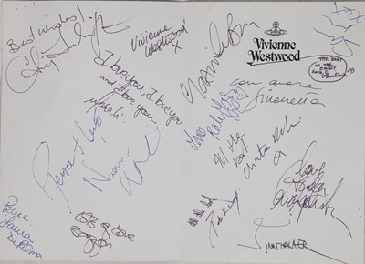 Lot 210 - A group of models' signatures and corresponding Vivienne Westwood t-shirt, 'Anglomania/Grand Hotel collection' collection, 1993