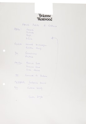 Lot 332 - A group of Vivienne Westwood hand-annotated runway running orders and ephemera, 1990s